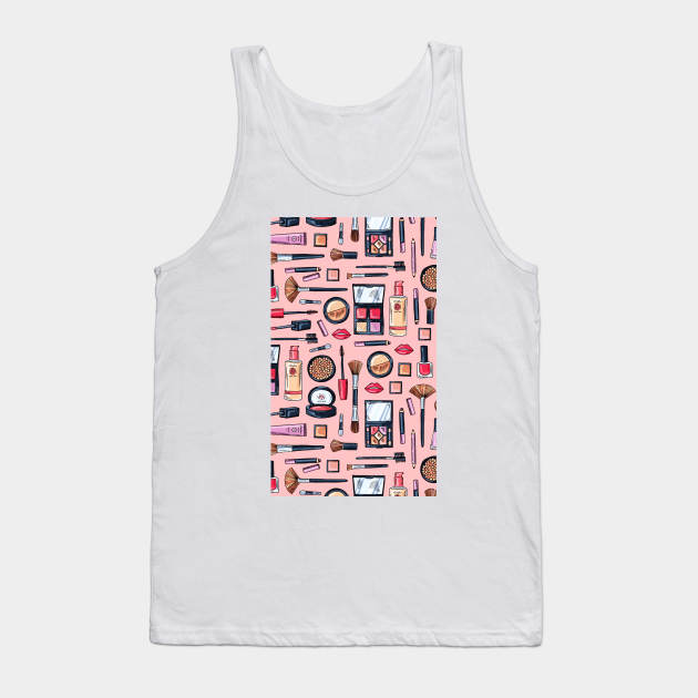 Fashion Girl Loving Make up Products Pattern Artwork Tank Top by Artistic muss